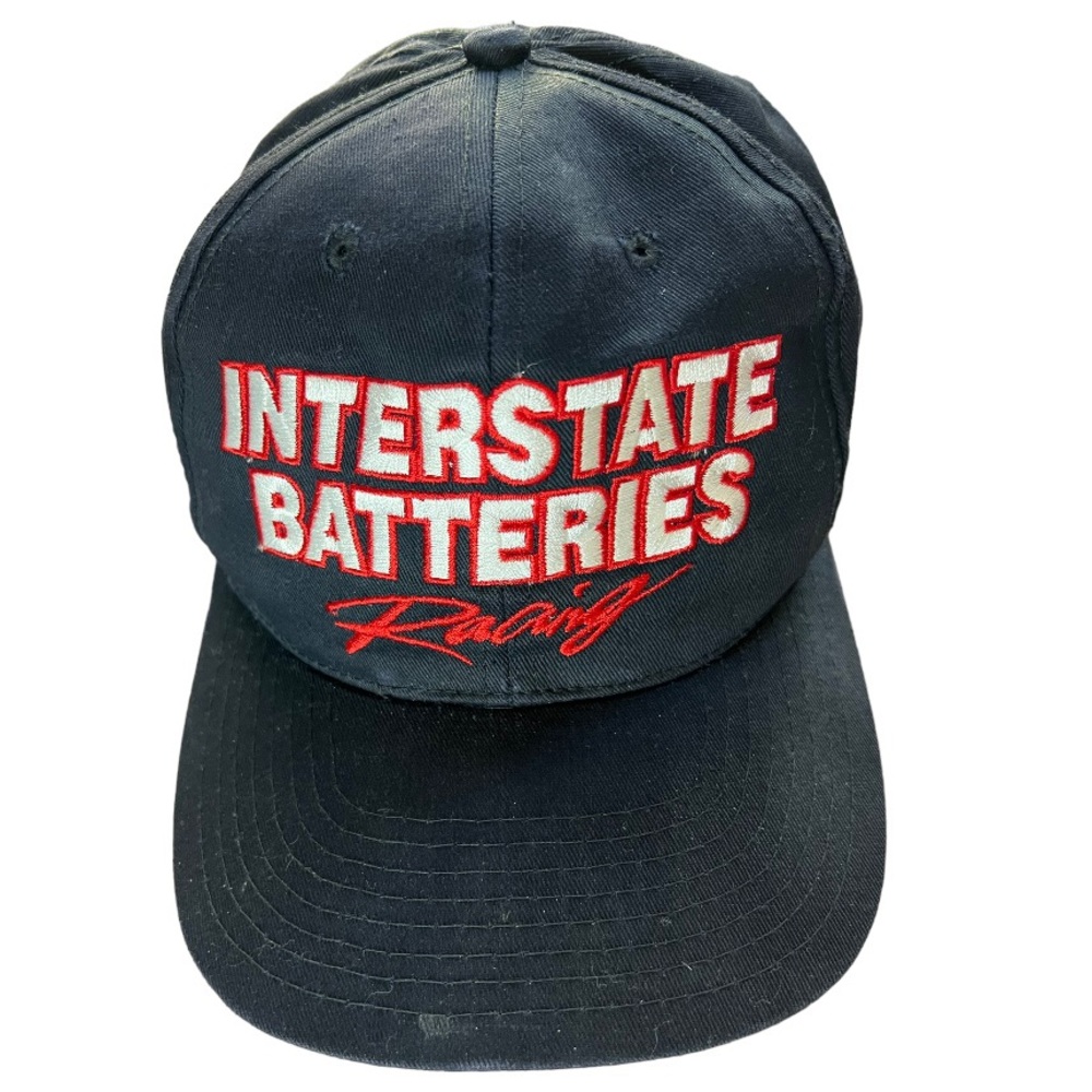 INTERSTATE BATTERIES RACING Black Vintage Snapback Cap Hat, Red Silver Logo